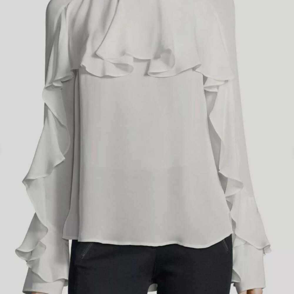 Veronica Beard Cream Ruffle-Sleeve Silk Blouse Size 0